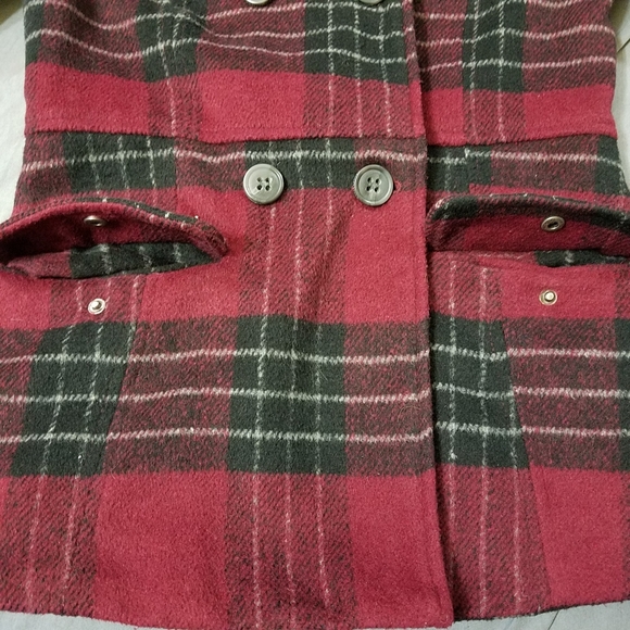 Aeropostale red buffalo check double breasted jacket with hood sz SP dark red - Picture 9 of 12
